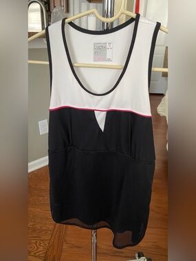 Lucky in Love Womens Tennis Tank Top Mesh Overlay Color Block Stretchy Size M